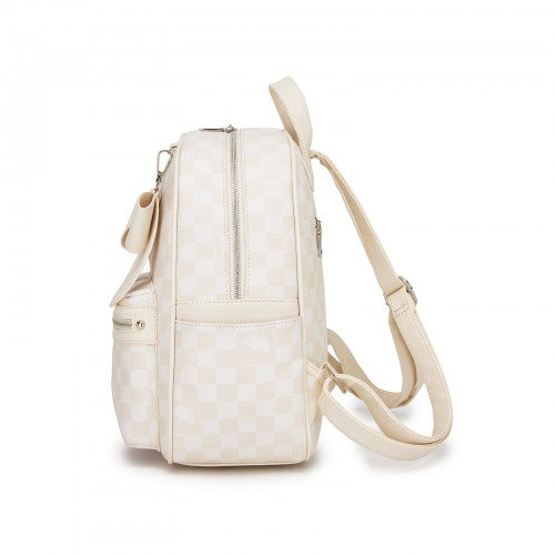 Miss Lulu Checked PVC Backpack With Detachable Bow Beige Daypack For Women | Neil's Luggage Store