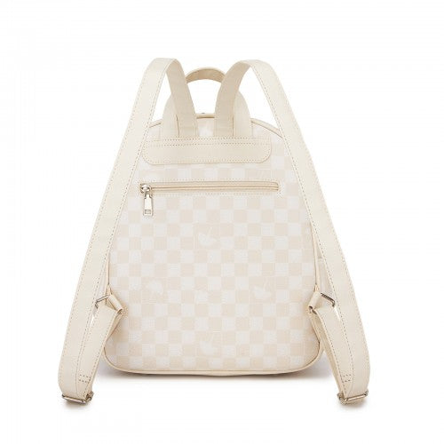 Miss Lulu Checked PVC Backpack With Detachable Bow Beige Daypack For Women | Neil's Luggage Store