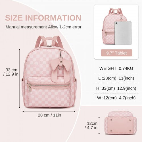 Miss Lulu Checked PVC Backpack With Detachable Bow Pink Daypack For School | Neil's Luggage Store