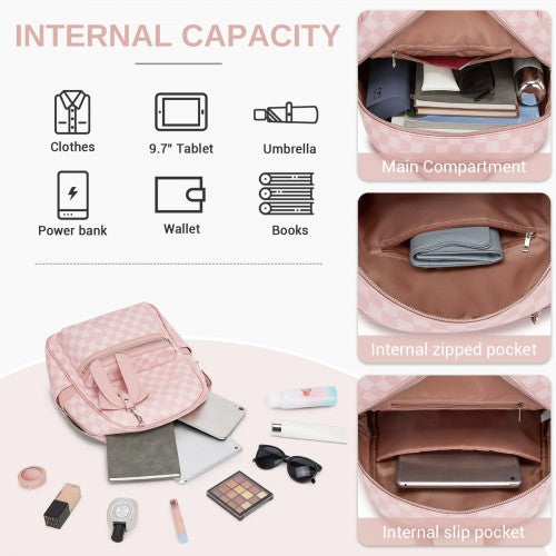 Miss Lulu Checked PVC Backpack With Detachable Bow Pink Daypack For School | Neil's Luggage Store