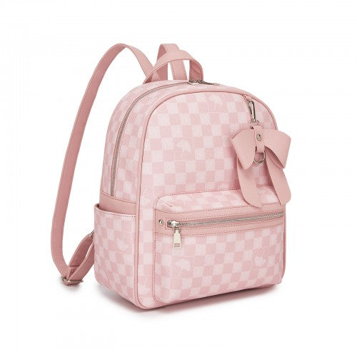 Miss Lulu Checked PVC Backpack With Detachable Bow Pink Daypack For School | Neil's Luggage Store