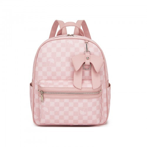 Miss Lulu Checked PVC Backpack With Detachable Bow Pink Daypack For School | Neil's Luggage Store