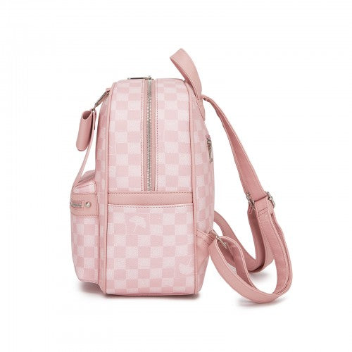 Miss Lulu Checked PVC Backpack With Detachable Bow Pink Daypack For School | Neil's Luggage Store