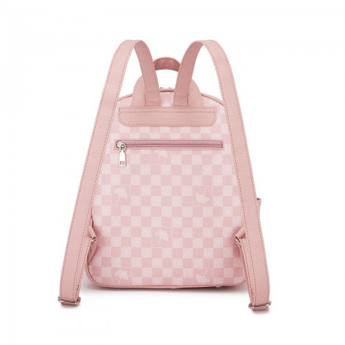 Miss Lulu Checked PVC Backpack With Detachable Bow Pink Daypack For School | Neil's Luggage Store