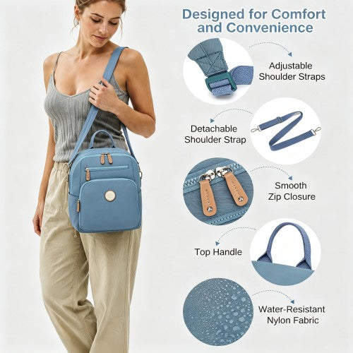 Miss Lulu Womens Water Resistant Nylon Backpack Convertible Crossbody Blue | Neil's Luggage Store