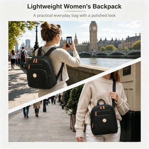 Miss Lulu Womens Backpack Water Resistant Nylon Convertible Crossbody Black | Neil's Luggage Store