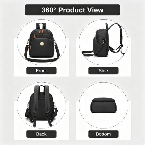 Miss Lulu Womens Backpack Water Resistant Nylon Convertible Crossbody Black | Neil's Luggage Store