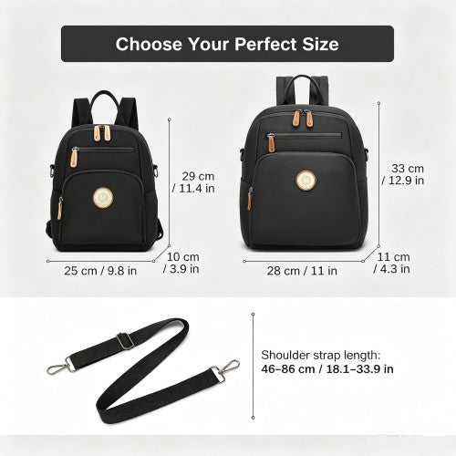 Miss Lulu Womens Backpack Water Resistant Nylon Convertible Crossbody Black | Neil's Luggage Store