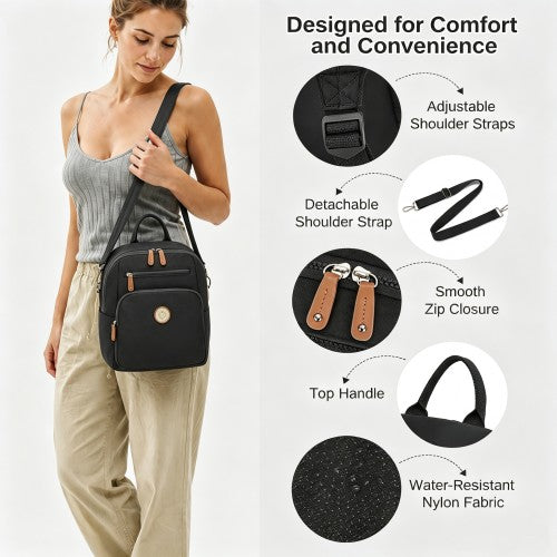 Miss Lulu Womens Backpack Water Resistant Nylon Convertible Crossbody Black | Neil's Luggage Store