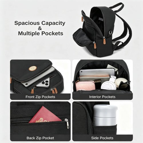 Miss Lulu Womens Backpack Water Resistant Nylon Convertible Crossbody Black | Neil's Luggage Store
