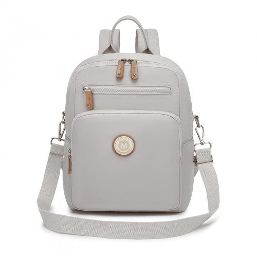 BPM2617 - Miss Lulu Women's Backpack, Water-Resistant Nylon Convertible Shoulder and Crossbody Bag for Travel Work - Light Grey by LuluBags