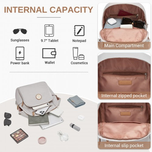 BPM2617 - Miss Lulu Women's Backpack, Water-Resistant Nylon Convertible Shoulder and Crossbody Bag for Travel Work - Light Grey by LuluBags