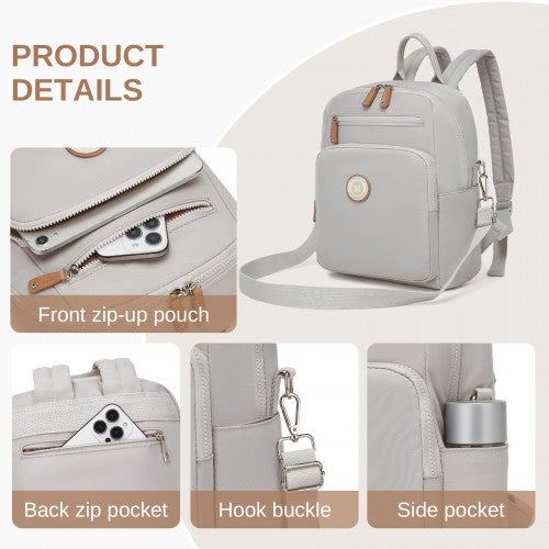 BPM2617 - Miss Lulu Women's Backpack, Water-Resistant Nylon Convertible Shoulder and Crossbody Bag for Travel Work - Light Grey by LuluBags