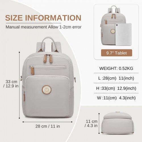 BPM2617 - Miss Lulu Women's Backpack, Water-Resistant Nylon Convertible Shoulder and Crossbody Bag for Travel Work - Light Grey by LuluBags