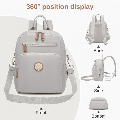 BPM2617 - Miss Lulu Women's Backpack, Water-Resistant Nylon Convertible Shoulder and Crossbody Bag for Travel Work - Light Grey by LuluBags