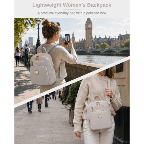BPM2617 - Miss Lulu Women's Backpack, Water-Resistant Nylon Convertible Shoulder and Crossbody Bag for Travel Work - Light Grey by LuluBags