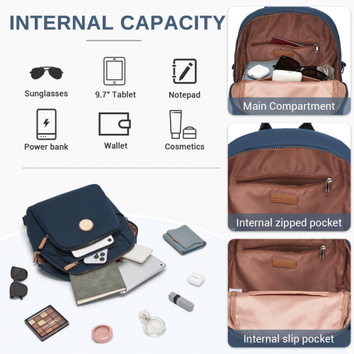 BPM2617 - Miss Lulu Women's Backpack, Water-Resistant Nylon Convertible Shoulder and Crossbody Bag for Travel Work - Navy by LuluBags