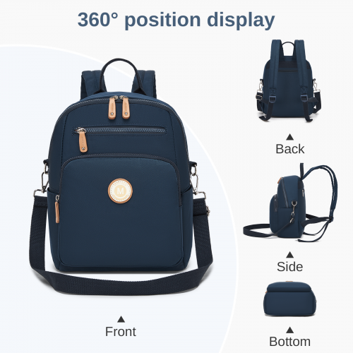BPM2617 - Miss Lulu Women's Backpack, Water-Resistant Nylon Convertible Shoulder and Crossbody Bag for Travel Work - Navy by LuluBags