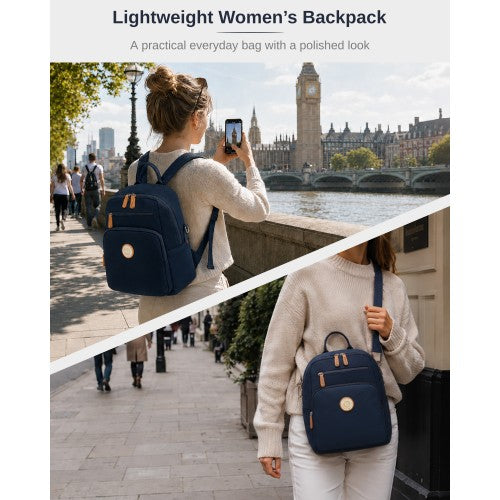 BPM2617 - Miss Lulu Women's Backpack, Water-Resistant Nylon Convertible Shoulder and Crossbody Bag for Travel Work - Navy by LuluBags