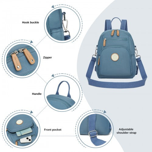 BPM2651 - Miss Lulu 3-in-1 Convertible Backpack with Removable Long Strap - Wear as Backpack, Shoulder or Crossbody Bag - Blue | Neil's Luggage Store