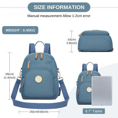 BPM2651 - Miss Lulu 3-in-1 Convertible Backpack with Removable Long Strap - Wear as Backpack, Shoulder or Crossbody Bag - Blue | Neil's Luggage Store