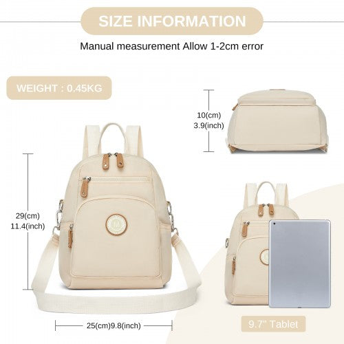 BPM2651 - Miss Lulu 3-in-1 Convertible Backpack with Removable Long Strap - Wear as Backpack, Shoulder or Crossbody Bag - Beige | Neil's Luggage Store