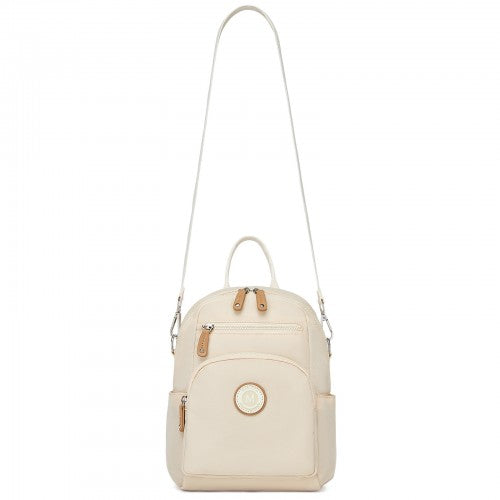 BPM2651 - Miss Lulu 3-in-1 Convertible Backpack with Removable Long Strap - Wear as Backpack, Shoulder or Crossbody Bag - Beige | Neil's Luggage Store