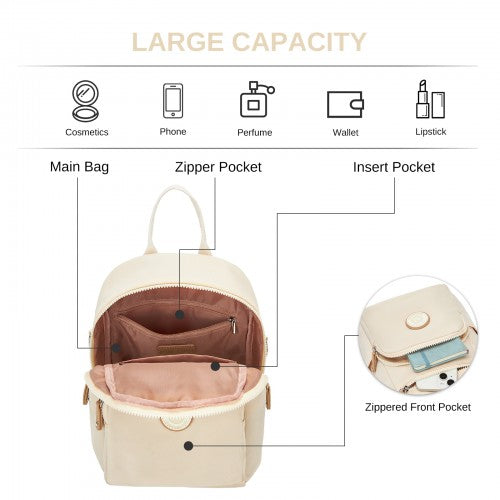 BPM2651 - Miss Lulu 3-in-1 Convertible Backpack with Removable Long Strap - Wear as Backpack, Shoulder or Crossbody Bag - Beige | Neil's Luggage Store