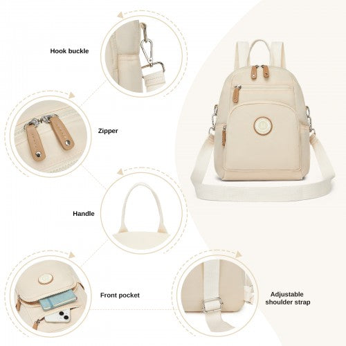 BPM2651 - Miss Lulu 3-in-1 Convertible Backpack with Removable Long Strap - Wear as Backpack, Shoulder or Crossbody Bag - Beige | Neil's Luggage Store