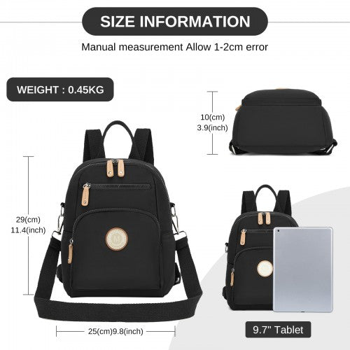 BPM2651 - Miss Lulu 3-in-1 Convertible Backpack with Removable Long Strap - Wear as Backpack, Shoulder or Crossbody Bag - Black | Neil's Luggage Store
