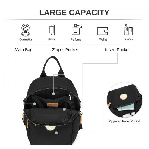 BPM2651 - Miss Lulu 3-in-1 Convertible Backpack with Removable Long Strap - Wear as Backpack, Shoulder or Crossbody Bag - Black | Neil's Luggage Store