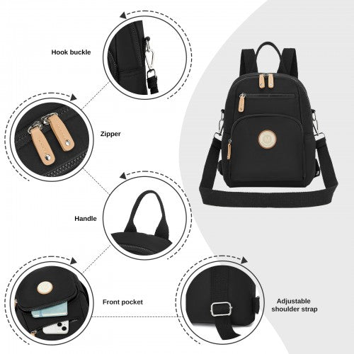 BPM2651 - Miss Lulu 3-in-1 Convertible Backpack with Removable Long Strap - Wear as Backpack, Shoulder or Crossbody Bag - Black | Neil's Luggage Store