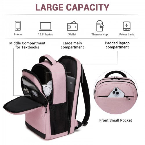 BPN2607 - Trendy Laptop Backpack,Soft Padded,Practical,Organized Storage,Lightweight 15.6" Notebook Bag for Work, School & Travel - Pink | Neil's Luggage Store