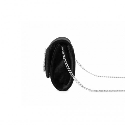 CLM2457 - Miss Lulu Elegant Velvet Evening Clutch with Crystal Ring & Detachable Chain Strap - Versatile Shoulder or Handheld Bag - Black
