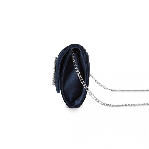 CLM2457 - Miss Lulu Elegant Velvet Evening Clutch with Crystal Ring & Detachable Chain Strap - Versatile Shoulder or Handheld Bag - Navy | Neil's Luggage Store