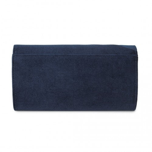 CLM2457 - Miss Lulu Elegant Velvet Evening Clutch with Crystal Ring & Detachable Chain Strap - Versatile Shoulder or Handheld Bag - Navy | Neil's Luggage Store