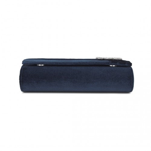 CLM2457 - Miss Lulu Elegant Velvet Evening Clutch with Crystal Ring & Detachable Chain Strap - Versatile Shoulder or Handheld Bag - Navy | Neil's Luggage Store