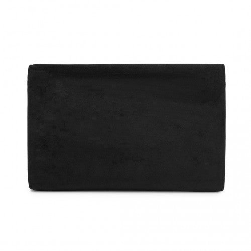 Miss Lulu Faux Suede Evening Clutch Black With Crystal Flower Detachable Chain | Neil's Luggage Store