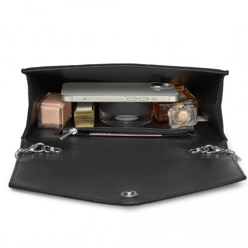 Miss Lulu Faux Suede Evening Clutch Black With Crystal Flower Detachable Chain | Neil's Luggage Store