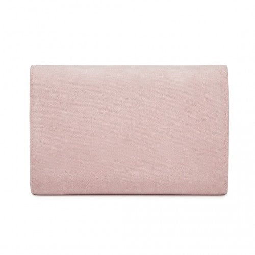 Miss Lulu Faux Suede Evening Clutch With Crystal Flower Detachable Chain Pink | Neil's Luggage Store