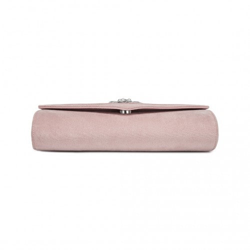 Miss Lulu Faux Suede Evening Clutch With Crystal Flower Detachable Chain Pink | Neil's Luggage Store