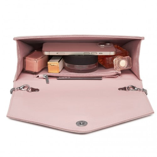 Miss Lulu Faux Suede Evening Clutch With Crystal Flower Detachable Chain Pink | Neil's Luggage Store