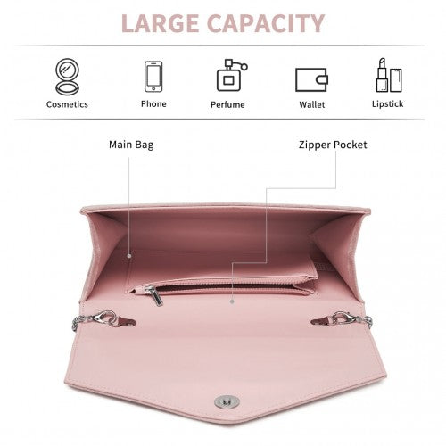 Miss Lulu Faux Suede Evening Clutch With Crystal Flower Detachable Chain Pink | Neil's Luggage Store