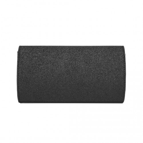 CLM2461 - Miss Lulu Glitter Evening Clutch with Crystal Embellishment & Detachable Chain Strap - Elegant Crossbody or Handheld Bag - Black