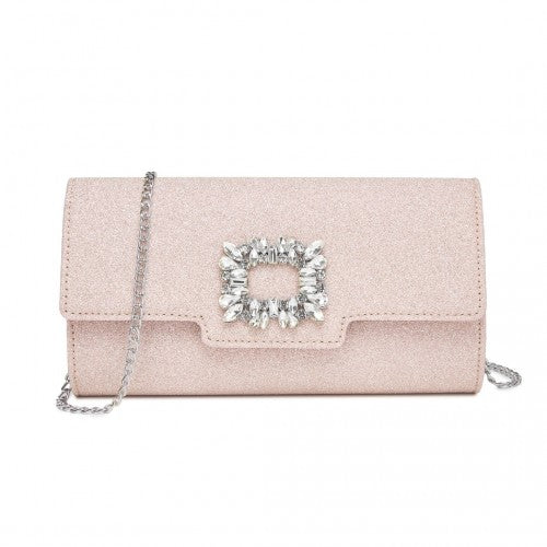 Miss Lulu Glitter Evening Clutch Crystal Embellishment With Detachable Chain | Neil's Luggage Store