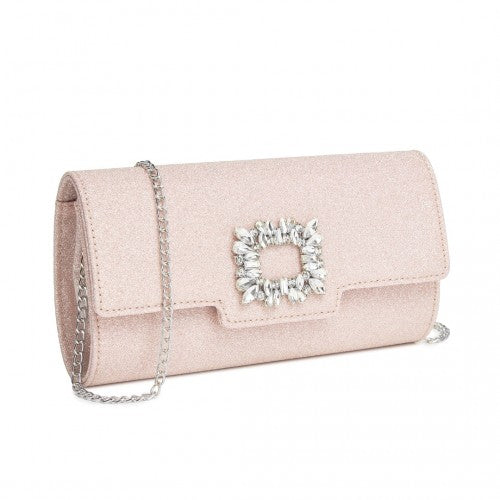 Miss Lulu Glitter Evening Clutch Crystal Embellishment With Detachable Chain | Neil's Luggage Store