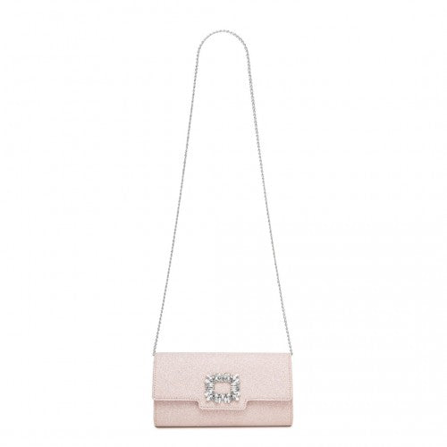 Miss Lulu Glitter Evening Clutch Crystal Embellishment With Detachable Chain | Neil's Luggage Store