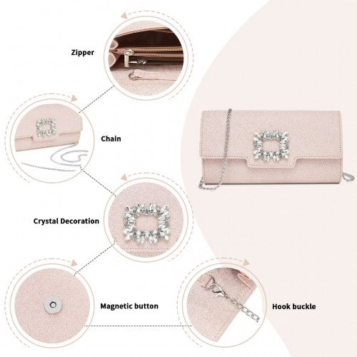 Miss Lulu Glitter Evening Clutch Crystal Embellishment With Detachable Chain | Neil's Luggage Store