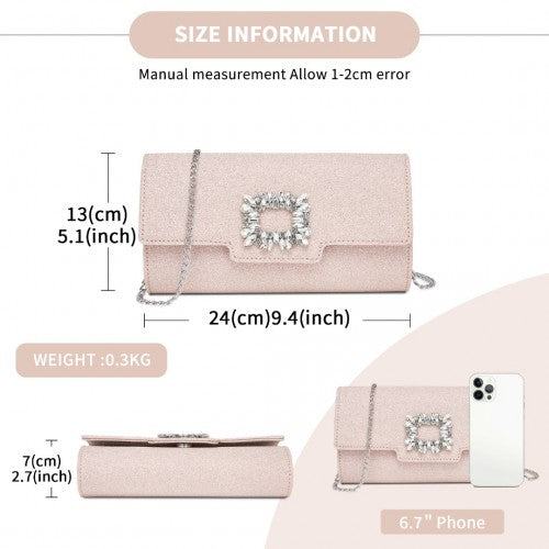 Miss Lulu Glitter Evening Clutch Crystal Embellishment With Detachable Chain | Neil's Luggage Store