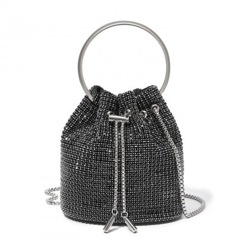 CLS2510 - Women's Rhinestone Evening Bag – Sparkly Handbag with Metal Ring Handle and Chain Crossbody Strap - Black | Neil's Luggage Store